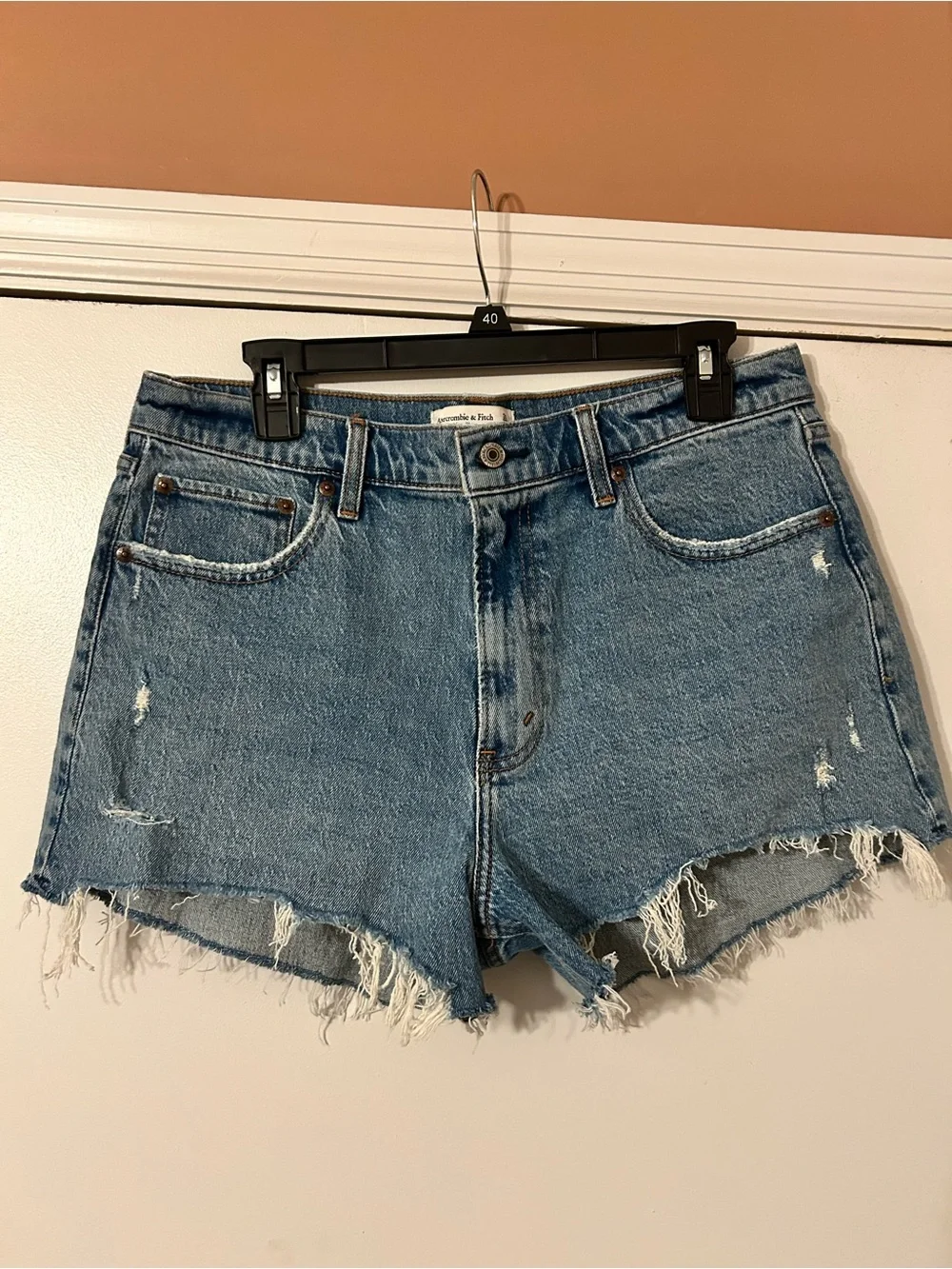 Abercrombie & Fitch High Rise Mom Shorts Size 31/12 Distressed Denim